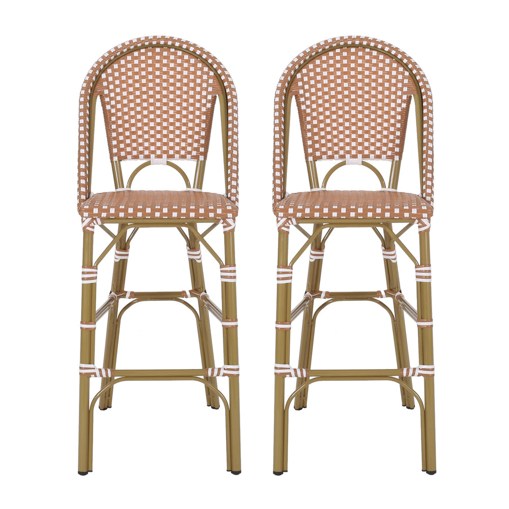 English Elm 29.5" Outdoor Pe Rattan Bistro Barstools Aluminum Frame All-weather Wicker Set of 2 71422.00RT