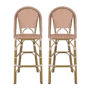 English Elm 29.5" Outdoor Pe Rattan Bistro Barstools Aluminum Frame All-weather Wicker Set of 2 71422.00RT