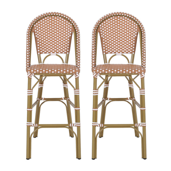 English Elm 29.5" Outdoor Pe Rattan Bistro Barstools Aluminum Frame All-weather Wicker Set of 2 71422.00RT