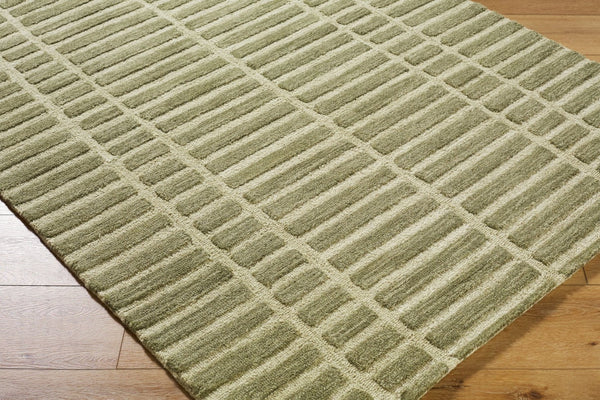 Livabliss Klopp Hand Tufted Wool Area Rug Minimalist Modern Accent for Entryway or Bedroom Olive, Ivory 5' x 7'6" KPP2307-576