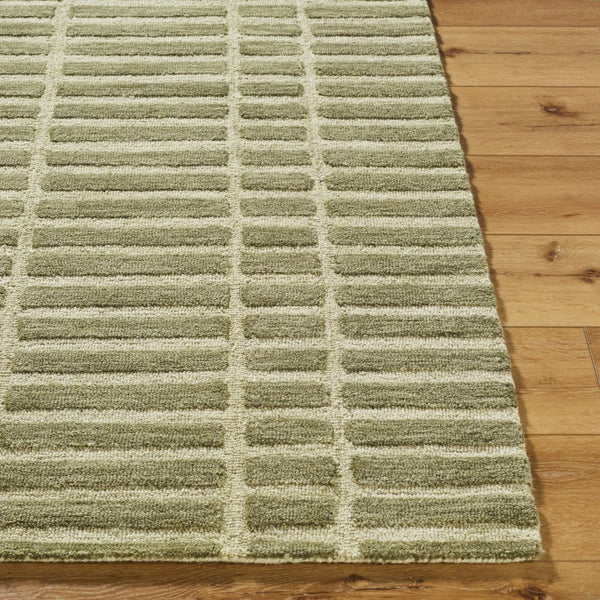 Livabliss Klopp Hand Tufted Wool Area Rug Minimalist Modern Accent for Entryway or Bedroom Olive, Ivory 5' x 7'6" KPP2307-576