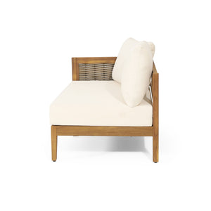 English Elm Crowne Five Piece Outdoor Chat Set Acacia Wood Woven Rattan Resort Patio Lounge 73149.00-74129-30-31