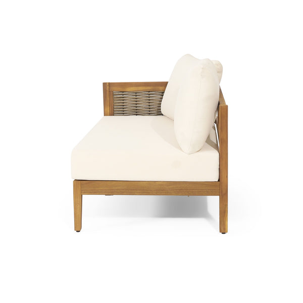 English Elm Crowne Five Piece Outdoor Chat Set Acacia Wood Woven Rattan Resort Patio Lounge 73149.00-74129-30-31