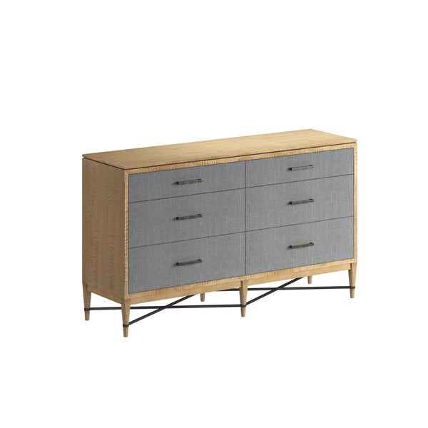 A.R.T. Furniture Loft 6 Drawer Dresser In Figured Maple With Gray Textured Drawers And Stylish Bronze Legs For Elegance Gray Material(S), Poplar,Rubberwood,Fabric 335131-1911