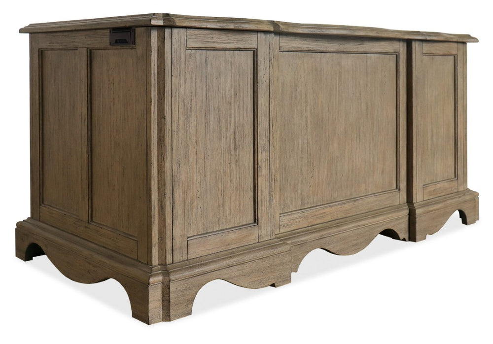Hooker Furniture Corsica Acacia Executive Desk With 7 Drawers, Rustic Mediterranean Finish, Locking File Storage Light Wood 5180-10660