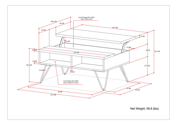 English Elm Hunter Small Lift Top Coffee Table - Handcrafted Mango Wood With Industrial Design & Storage Solutions B136P158744