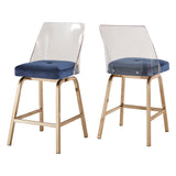 Homelegance By Top-Line Darrion Velvet Counter Height Swivel Stools (Set of 2) Blue Metal