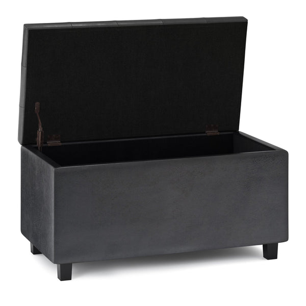 English Elm Cosmopolitan Storage Ottoman - Distressed Black Faux Leather With Hidden Storage & Tufted Top B136P159768