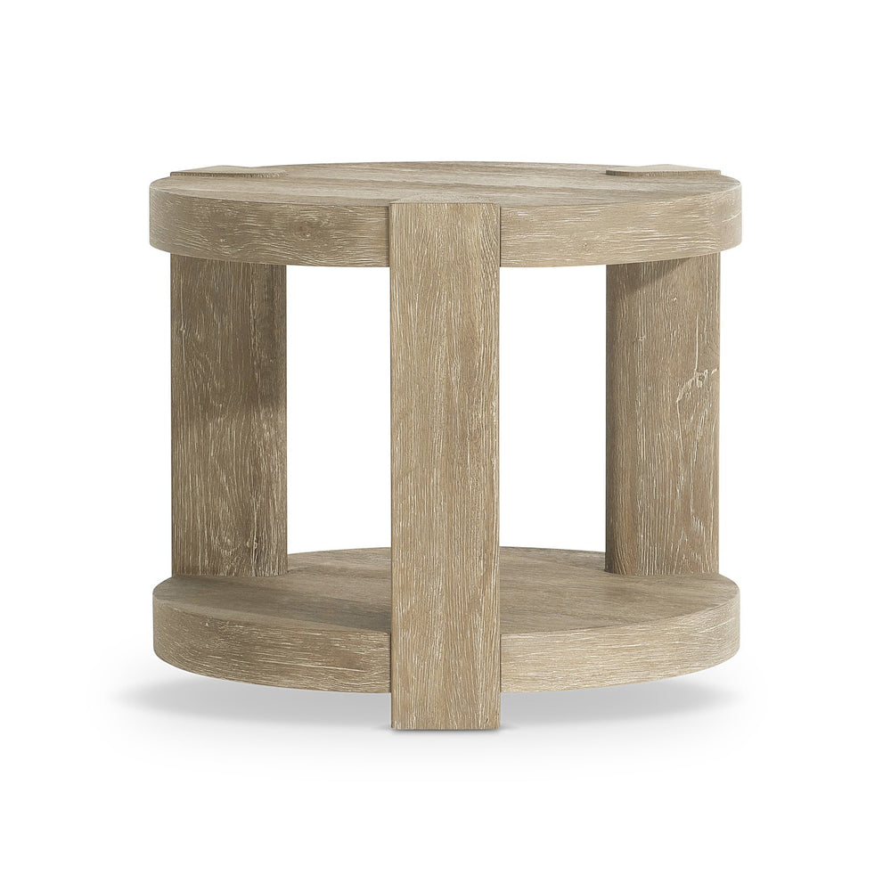 Bernhardt Bernhardt Tribeca Round Side Table With Aurum Wire-Brushed Oak Finish, Lower Shelf & Shaped Legs 333122