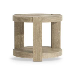 Bernhardt Bernhardt Tribeca Round Side Table With Aurum Wire-Brushed Oak Finish, Lower Shelf & Shaped Legs 333122