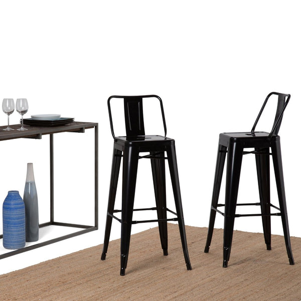 English Elm Rayne 30" Industrial Metal Bar Stools (Set Of 2) - Ergonomic Comfort, Durable Black Finish B136P159496-GIGA