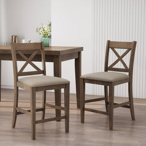 English Elm Christopher Knight Home® - Upholstered Wood Counter Stools Set of 2 – Farmhouse X-Back Rubberwood Seats, Antique Brown Comfort 69008.00ABRN