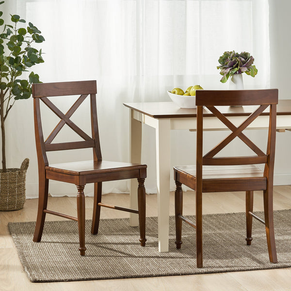 English Elm Acacia Wood X-back Dining Chairs Set of Two Farmhouse Country Seating Antique Finish 57366.00DOAK