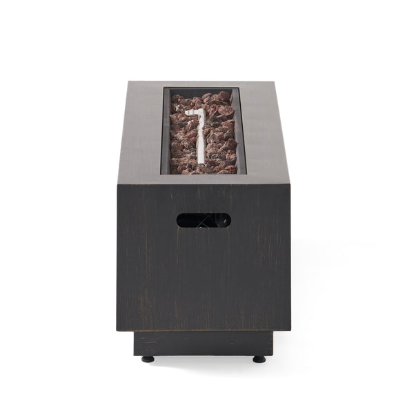 English Elm 40" Outdoor Propane Fire Pit 50000 Btu Powder Coated Iron Rectangular Patio Warmer 62836.00BRN-50K