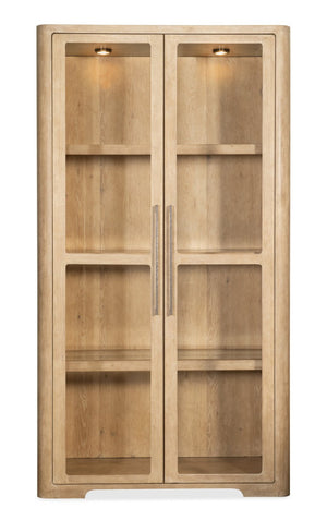 Hooker Furniture Retreat Oak Display Cabinet In Dune Finish With Tempered Glass, Adjustable Shelves & Integrated Lighting 6950-75906-80