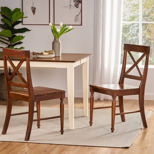 English Elm Acacia Wood X-back Dining Chairs Set of Two Farmhouse Country Seating Antique Finish 57366.00DOAK