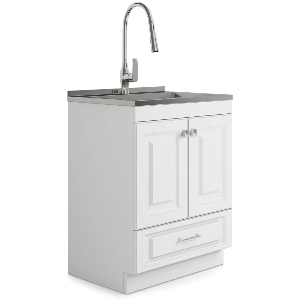 English Elm Lawrence 28" Laundry Cabinet With Stainless Steel Sink & Faucet - Stylish Storage For Utility Spaces B136P158803