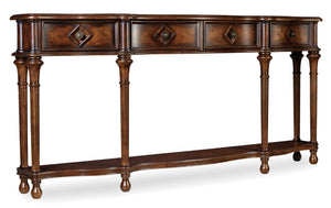 Hooker Furniture Transitional 72-Inch Narrow Console Table | Dark Cherry & Burl Wood Veneer | 4-Drawer 963-85-122