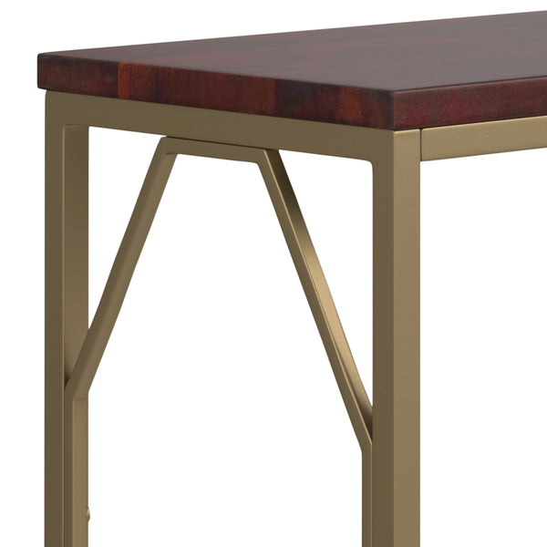 English Elm Selma Mango Wood Accent Table with Gold Metal Frame, Handcrafted Diamond-Base End Table 23.5" H Dark Brown B136P158989