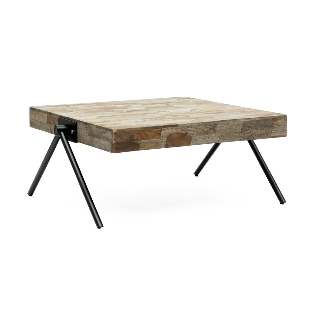 English Elm Christopher Knight Home® - Mango Handcrafted Mango Wood Coffee Table with Grey Finish, Iron V-Legs, Industrial Modern Centerpiece 69062.00