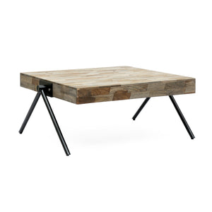English Elm Christopher Knight Home® - Mango Handcrafted Mango Wood Coffee Table with Grey Finish, Iron V-Legs, Industrial Modern Centerpiece 69062.00