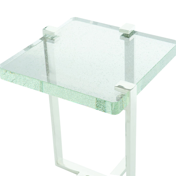 Bernhardt Bernhardt Asymmetrical Mott End Table With Bubble Glass Top & Polished Stainless Steel Base, 23" 372123