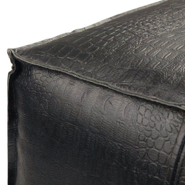 English Elm Bowen Leather Square Pouf Ottoman - Handcrafted Black Top-Grain Buffalo Leather, Supportive Accent Seat B136P159308