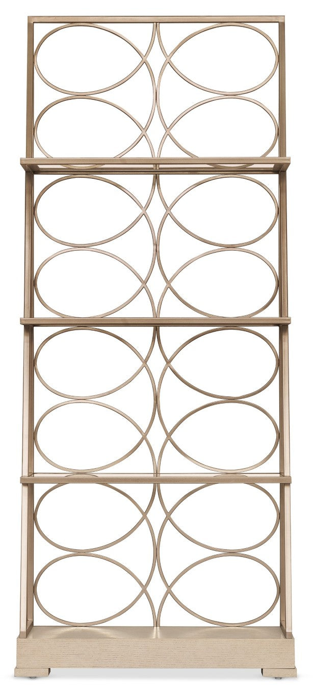 Hooker Furniture Melange Polished Limestone Etagere With Angled Frame, Glass Shelves & Geometric Circle Motif (92) 628-50741-95