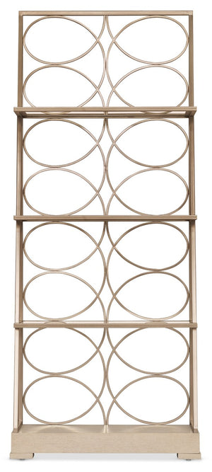 Hooker Furniture Melange Polished Limestone Etagere With Angled Frame, Glass Shelves & Geometric Circle Motif (92) 628-50741-95