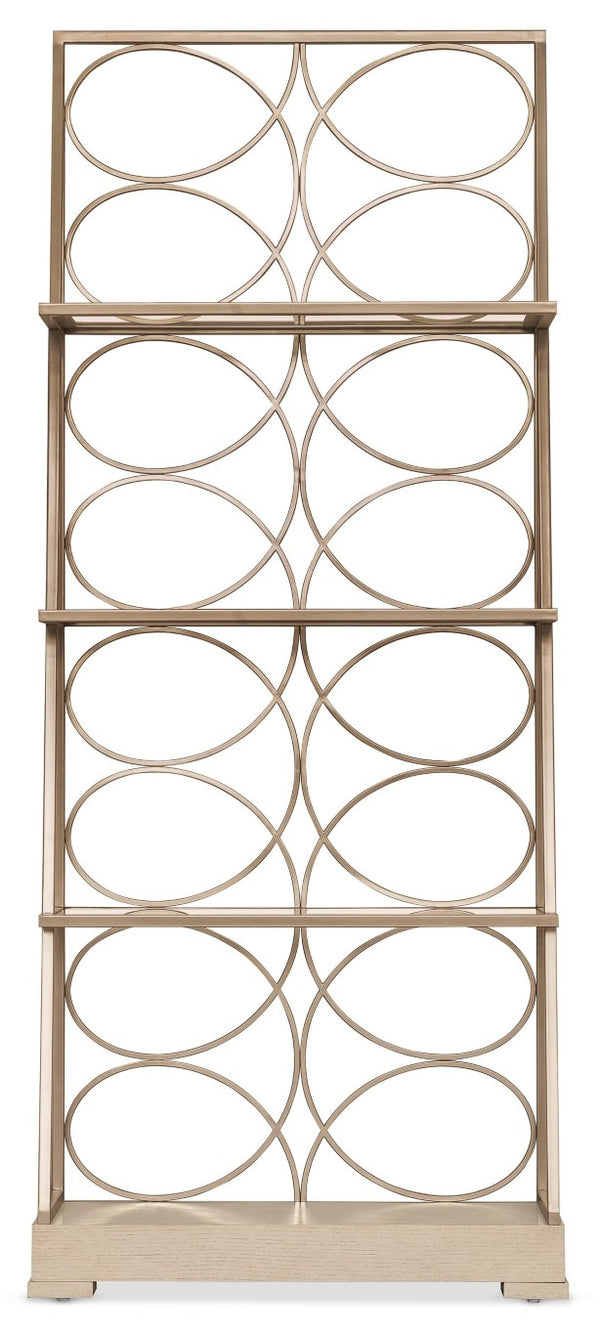 Hooker Furniture Melange Polished Limestone Etagere With Angled Frame, Glass Shelves & Geometric Circle Motif (92) 628-50741-95