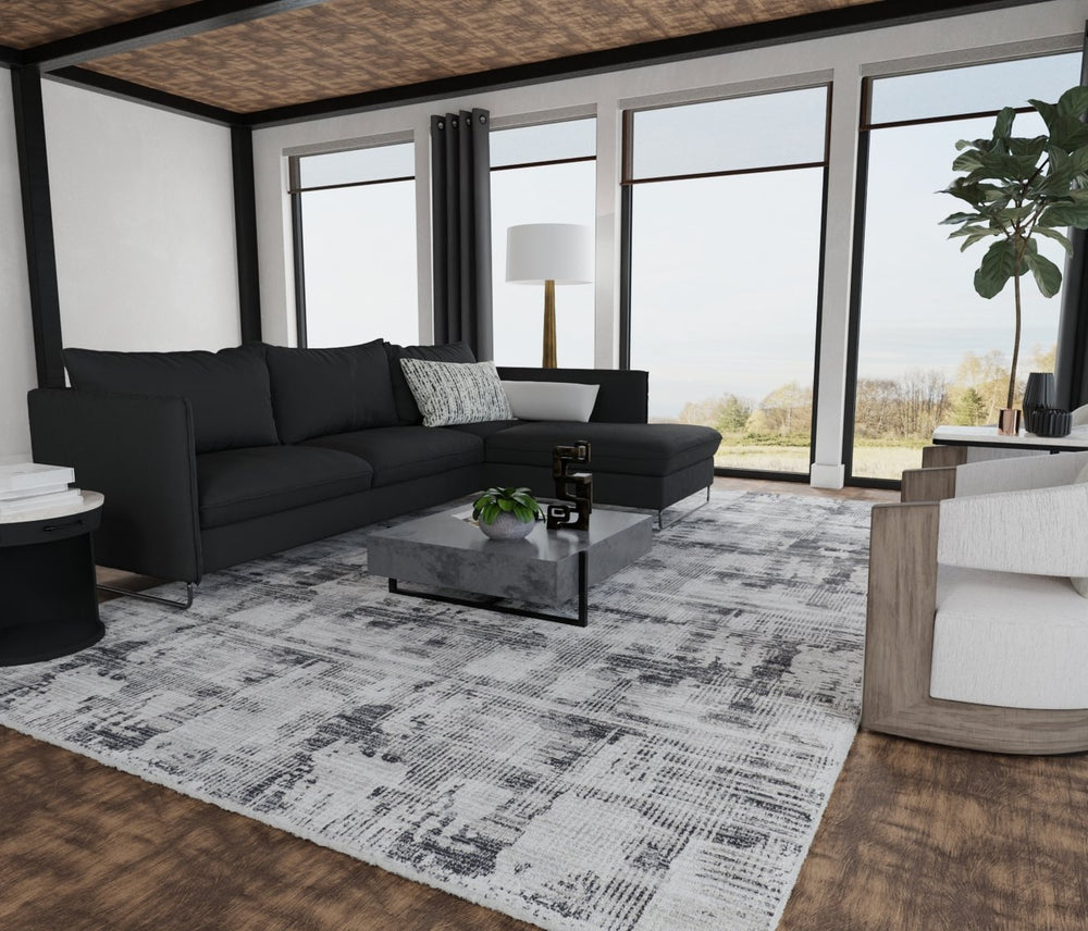 Feizy Rugs Sonora Abstract Watercolor Area Rug - Durable, Stain-resistant, Modern Design For Kid & Pet Friendly Homes Gray,Ivory Polypropylene,Polyester,Viscose Snr39nyfgryivyg01