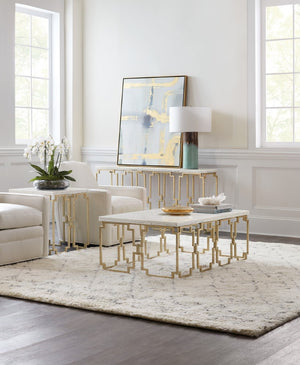 Hooker Furniture Evermore Kalala White Marble Rectangle Cocktail Table With Soft Gold Geometric Base, Luxe Centerpiece 1687-80110-00
