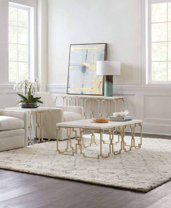 Hooker Furniture Evermore Kalala White Marble Rectangle Cocktail Table With Soft Gold Geometric Base, Luxe Centerpiece 1687-80110-00
