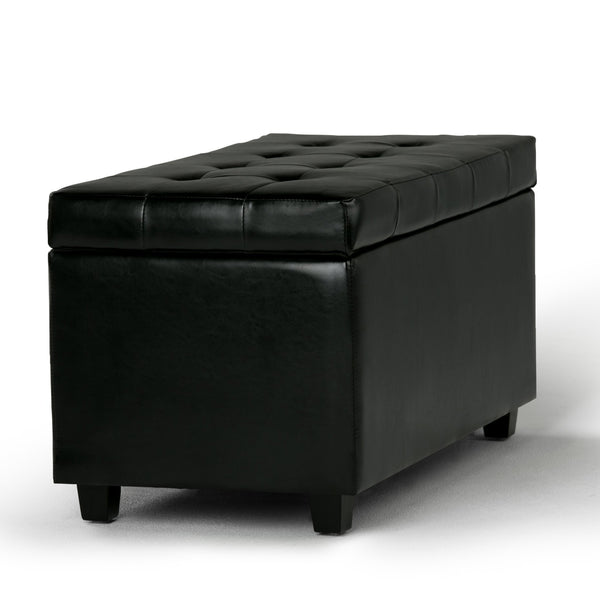 English Elm Cosmopolitan Storage Ottoman - Stylish Midnight Black Faux Leather With Safe Storage & Seating B136P159762