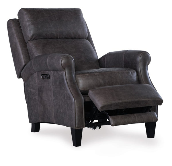 Hooker Furniture Hurley Aniline Top-Grain Leather Power Recliner With Usb, Bustle Back, Rolled Arms & Tapered Legs RC103-PH-095