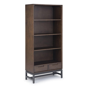 English Elm Banting Mid-Century Modern Bookcase – Walnut Brown With Metal Frame, Adjustable Shelves & Drawers B136P158465