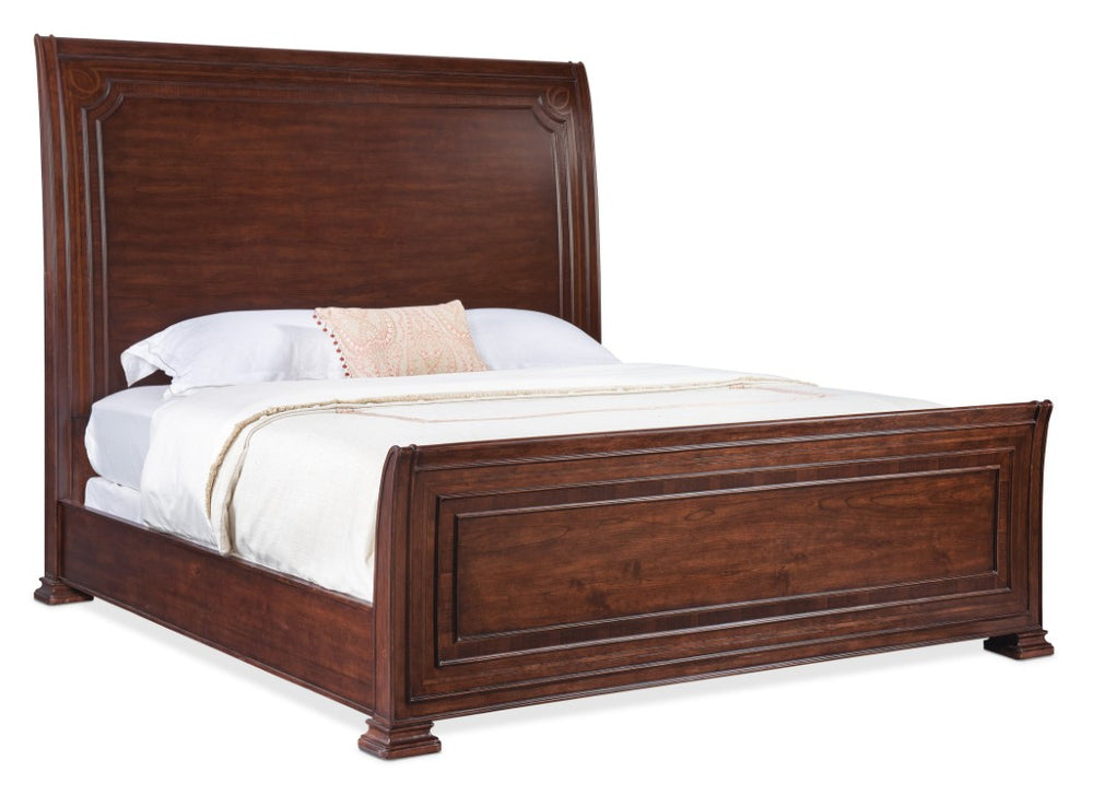 Hooker Furniture Charleston Queen Sleigh Bed With Maraschino Cherry Finish, Walnut Inlay, Raised Panels & Classic Appeal 93.00 L x 66.50W x 68.00H 6750-90450-85