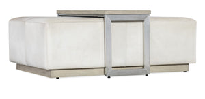 Hooker Furniture Melange Cream Hair-On-Hide Bridged Cocktail Table With Movable Wood Tray, Light Plinth Base, Luxe Texture 628-80481-95