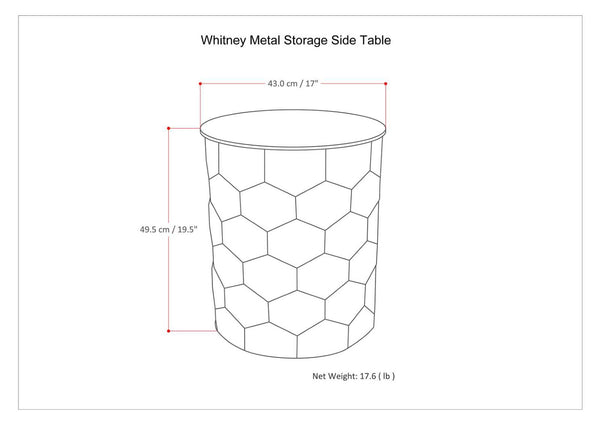 English Elm Whitney Metal Storage Side Table - Vintage Glamour With Honeycomb Texture & Removable Lid B136P158978-GIGA