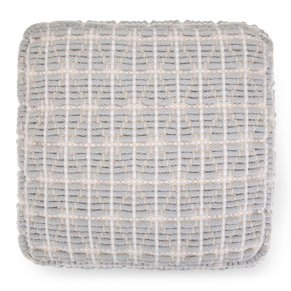 English Elm Noreen Square Pouf Ottoman — Handcrafted Cotton Woven Pattern, Supportive Dense Bead Filling, 18" White B136P159329