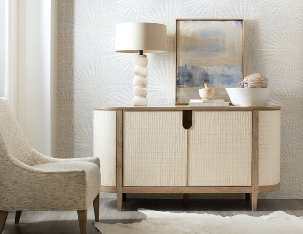 Hooker Furniture Melange Two-Tone Arbor Credenza With Soft-Close Doors, Adjustable Shelf, Oak Veneer Rustic Charm 628-85679-80