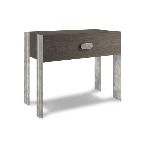 Bernhardt Bernhardt Prado Nightstand — Porcini Wood Drawer, Bright Graphite Cast-Aluminum Legs, Usb Charging, Soft-Close 324218B