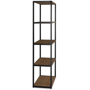English Elm Ralston Rustic Acacia Bookcase with 4 Shelves & Black Metal Frame, Aged Brown Finish, 72"H B136P159422