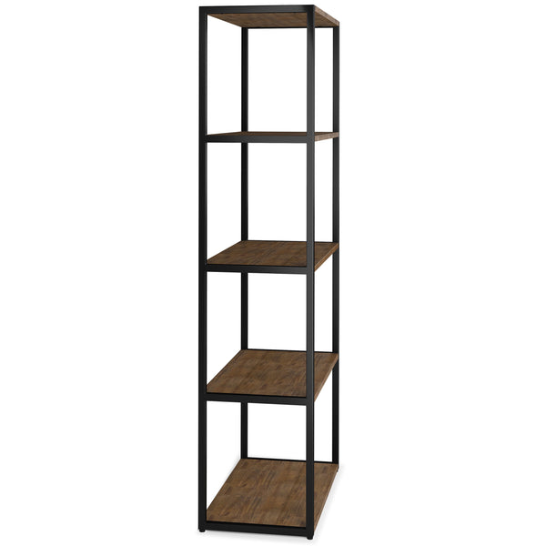 English Elm Ralston Rustic Acacia Bookcase with 4 Shelves & Black Metal Frame, Aged Brown Finish, 72"H B136P159422