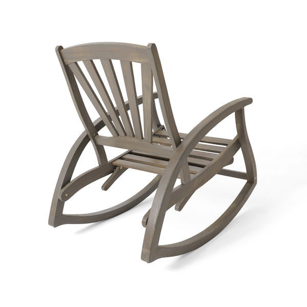 English Elm Christopher Knight Home® - Outdoor Acacia Wood Rocking Chair with Retractable Footrest, Durable Weather-Resistant Porch Patio Seating Comfortably Grey 63337.00GRY