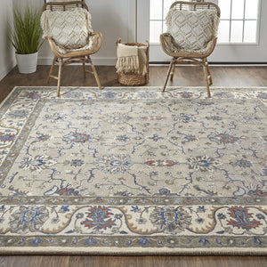 Feizy Rugs Rylan Hand-tufted Wool Rug - Elegant Floral Design With Cool Hues For A Transitional Home Aesthetic Taupe,Ivory,Blue Wool Ryl8640fgry000c00
