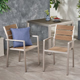 Christopher Knight Home® - Noble House - Cape Coral Outdoor Modern Aluminum Dining Chair with Faux Wood Seat - Set of 2