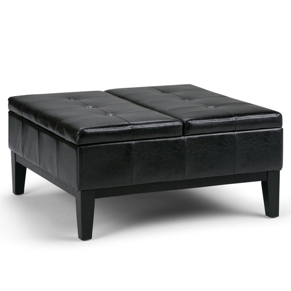 English Elm Dover Square Coffee Table Storage Ottoman - Stylish Midnight Black Design With Hidden Storage Space B136P159047