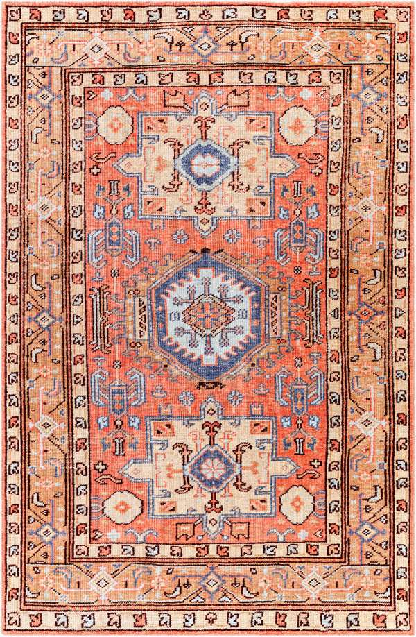 Surya Kars Handmade 2' X 3' Medium Pile Wool & Cotton Blend Rug - Elegant Updated Traditional Style Coral Wool,Cotton Ksa2305-23