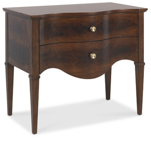 Hooker Furniture Archives Sculpted Two-Drawer Nightstand In Classic Walnut Veneer With Satin Brass Knobs, Timeless Elegance 6123-90116-89